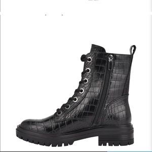 Combat Boots.  Nine West Lug Sole Boots Black Croc upper.  Size 9.5